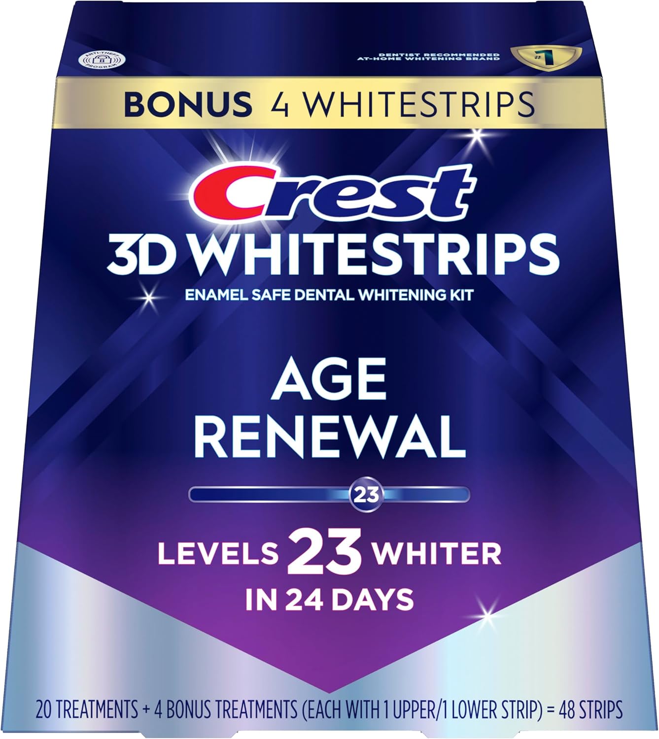 Crest 3D Whitestrips Age Renewal, 3D White, Teeth Whitening Strip Kit, 48 Strips (24 Count Pack), Crest Teeth Whitening Strips, Teeth Whitening Kit