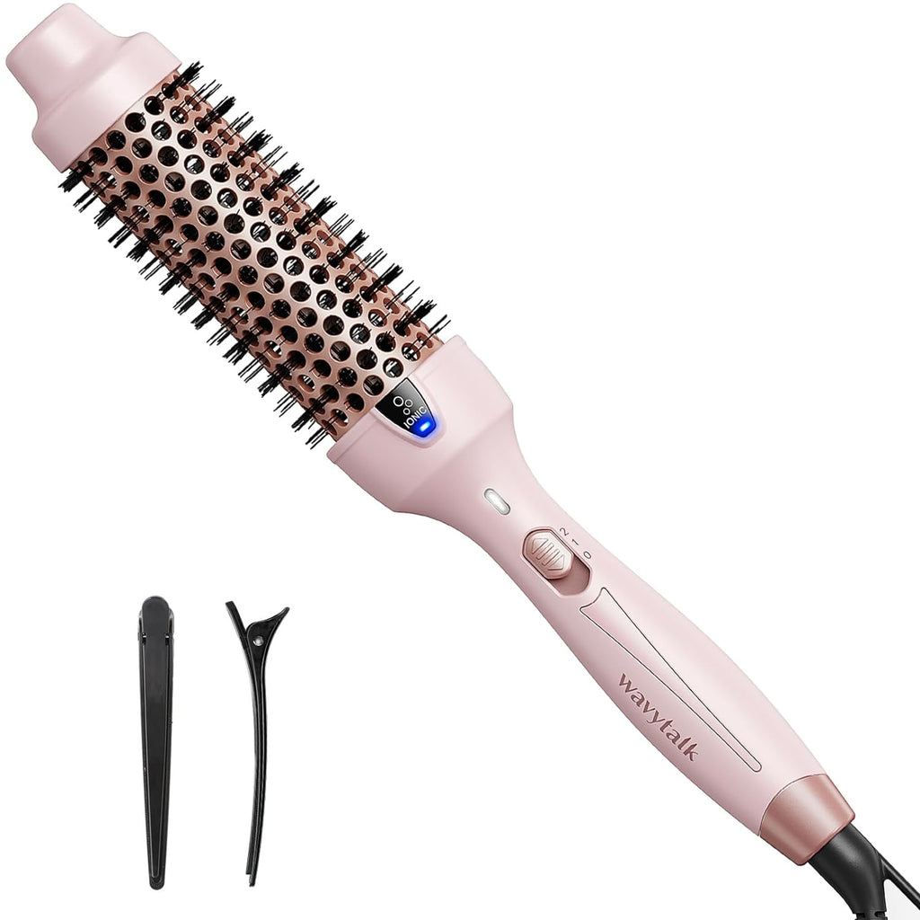 Wavytalk Thermal Brush, فرشاة مستديرة ساخنة، فرشاة مكواة تجعيد أيونية 4 سم، سهلة الاستخدام، تسخين سريع (زهري)