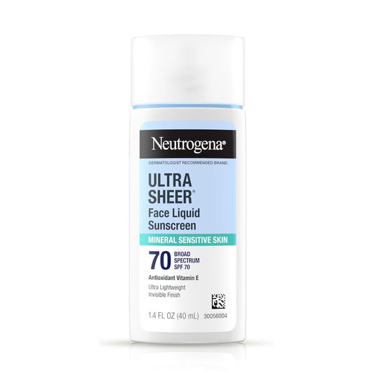 Neutrogena Ultra Sheer Mineral Face Liquid Sunscreen SPF 70, Broad Spectrum UVA UVB for Sensitive Skin