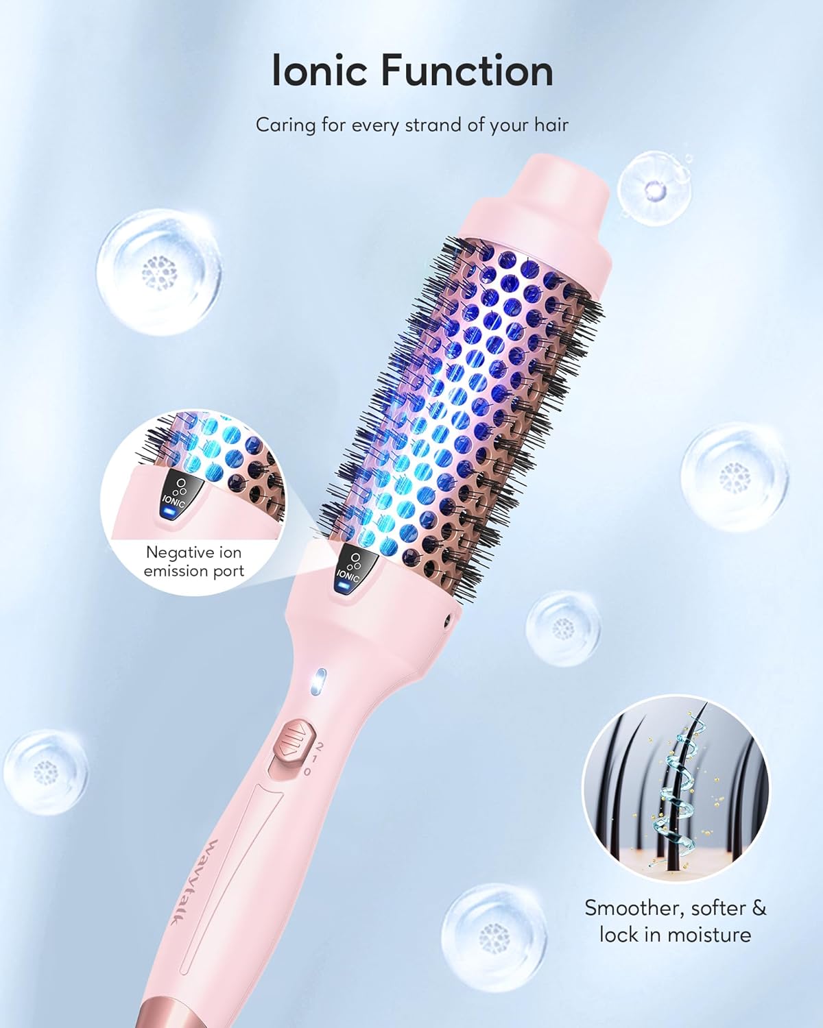 Wavytalk Thermal Brush, فرشاة مستديرة ساخنة، فرشاة مكواة تجعيد أيونية 4 سم، سهلة الاستخدام، تسخين سريع (زهري)