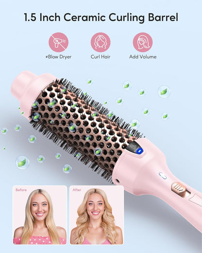 Wavytalk Thermal Brush, فرشاة مستديرة ساخنة، فرشاة مكواة تجعيد أيونية 4 سم، سهلة الاستخدام، تسخين سريع (زهري)