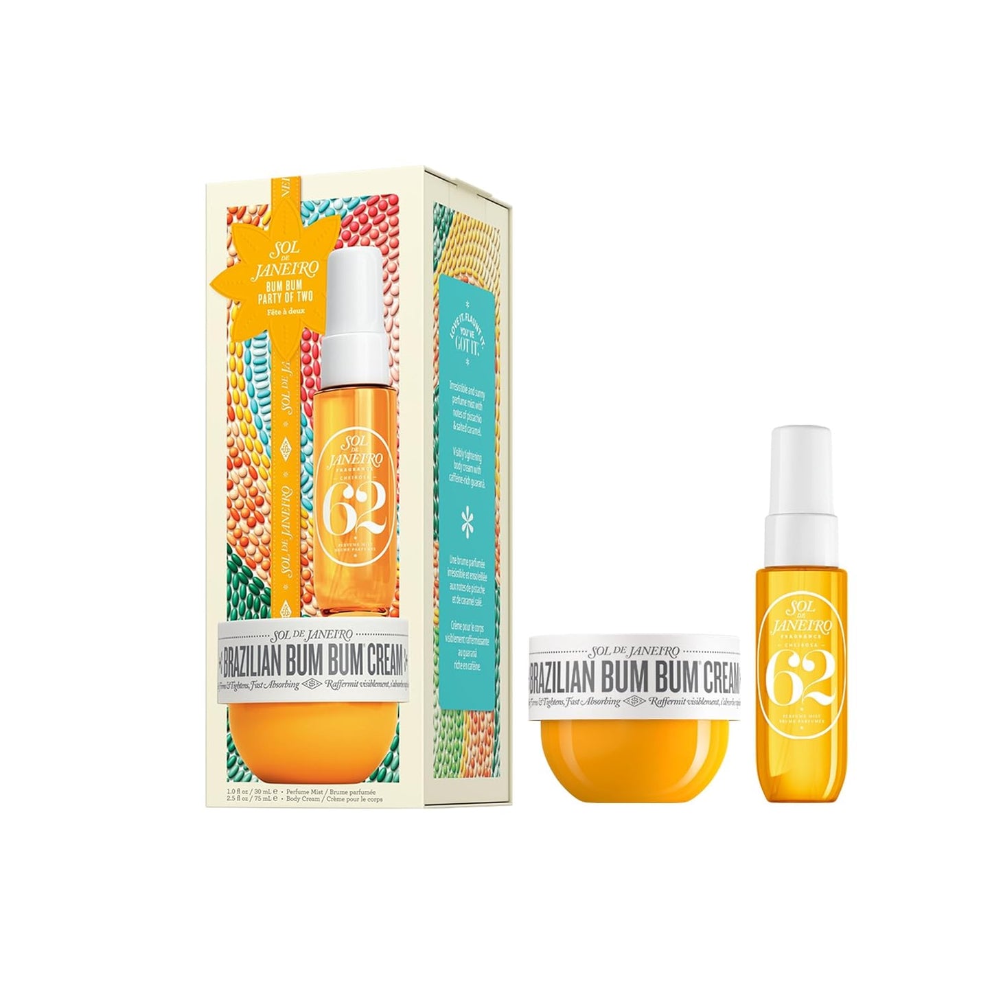 Sol de Janeiro Party of Two Beauty Gift Set | Travel Size Brazilian Bum Bum Body Cream 1.7 fl oz & Perfume Mist Mini 1 fl oz Mini