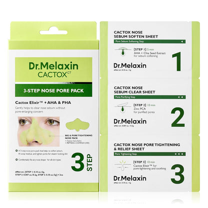 Dr.Melaxin CACTOX 3-STEP NOSE MASK PACK with AHA & PHA for Sebum Softening Pore Tightening Skin Repair
