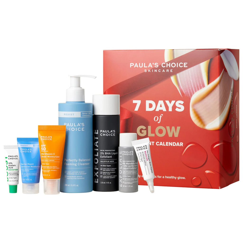 PAULA'S CHOICE  7 Days of Glow Advent Calendar with 2% BHA, Peptide Booster & 5% Vitamin C Sheer Moisturizer SPF 50