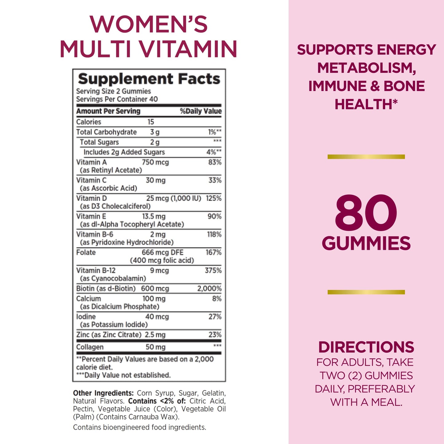 Nature’s Bounty Women's Multivitamin Gummies, Raspberry Flavored, 80 Gummies