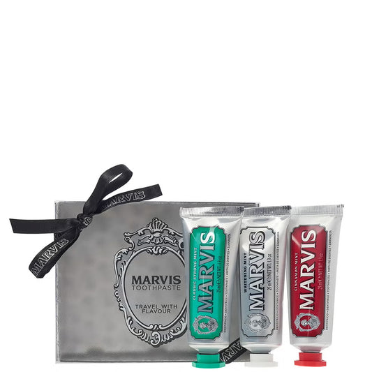 Marvis Toothpaste 3 Flavour Collection, 25 ml (Pack of 3) Includes Classic Mint, Whitening Mint and Cinnamon Flavour, Travel Size Toothpaste Gift Set