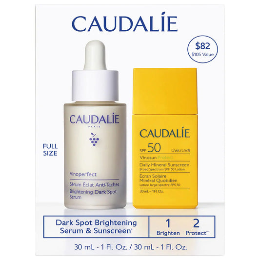Caudalie סט לטיפול בכהויות: סרום להבהרה וקרם הגנה SPF 50