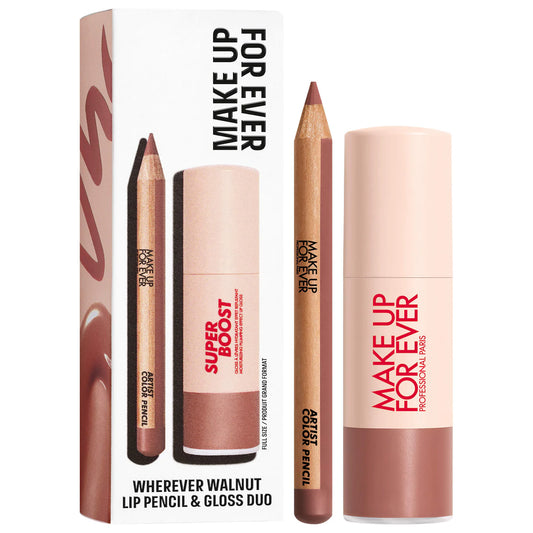 MAKE UP FOR EVER Mini Artist Color Pencil Lip Liner & Full Size Super Boost Lip Gloss Kit Wherever Walnut - warm rose nude