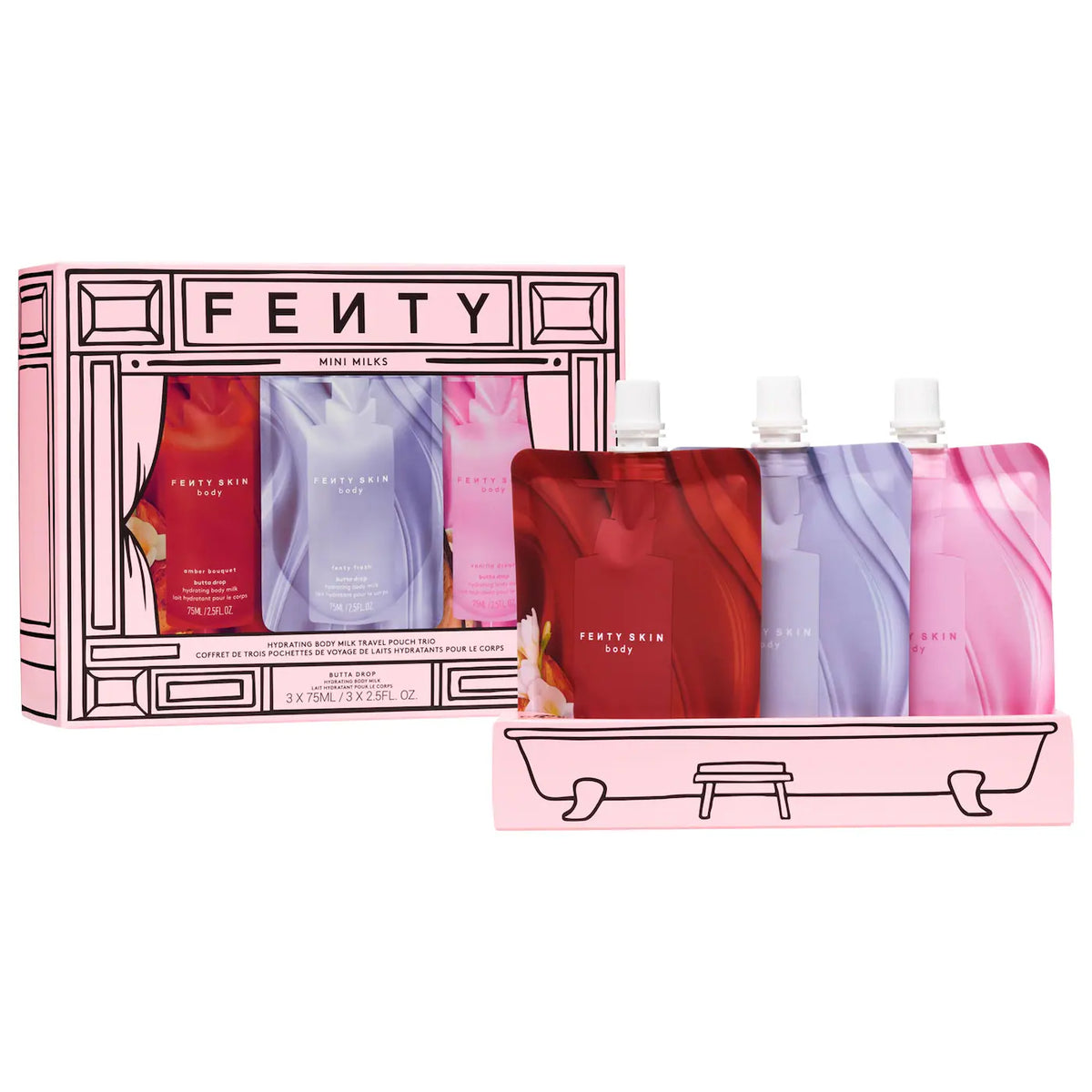 Fenty Beauty Mini Milks Hydrating Body Milk Travel Pouch Trio