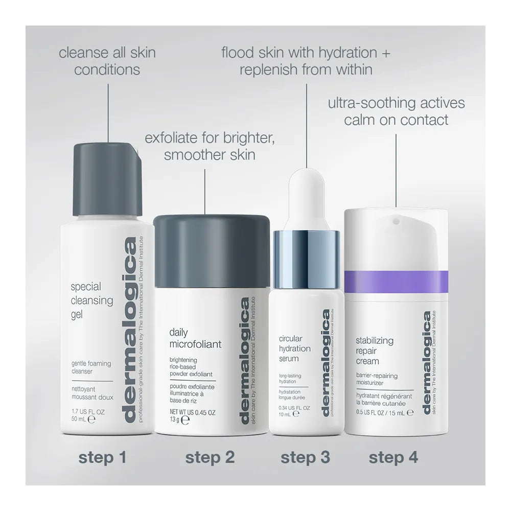 Dermalogica Home For The Holidays Set  روتينًا أساسيًا لترطيب وتهدئة البشرة وتقليل الاحمرار