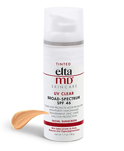 EltaMD UV Clear Tinted Face Sunscreen Broad-Spectrum SPF 46 Face Sunscreen for Sensitive Skin or Acne-Prone Skin, Oil-Free, Lightweight, Sheer, Mineral-Based Face Sunscreen with Zinc Oxide, 1.7 oz