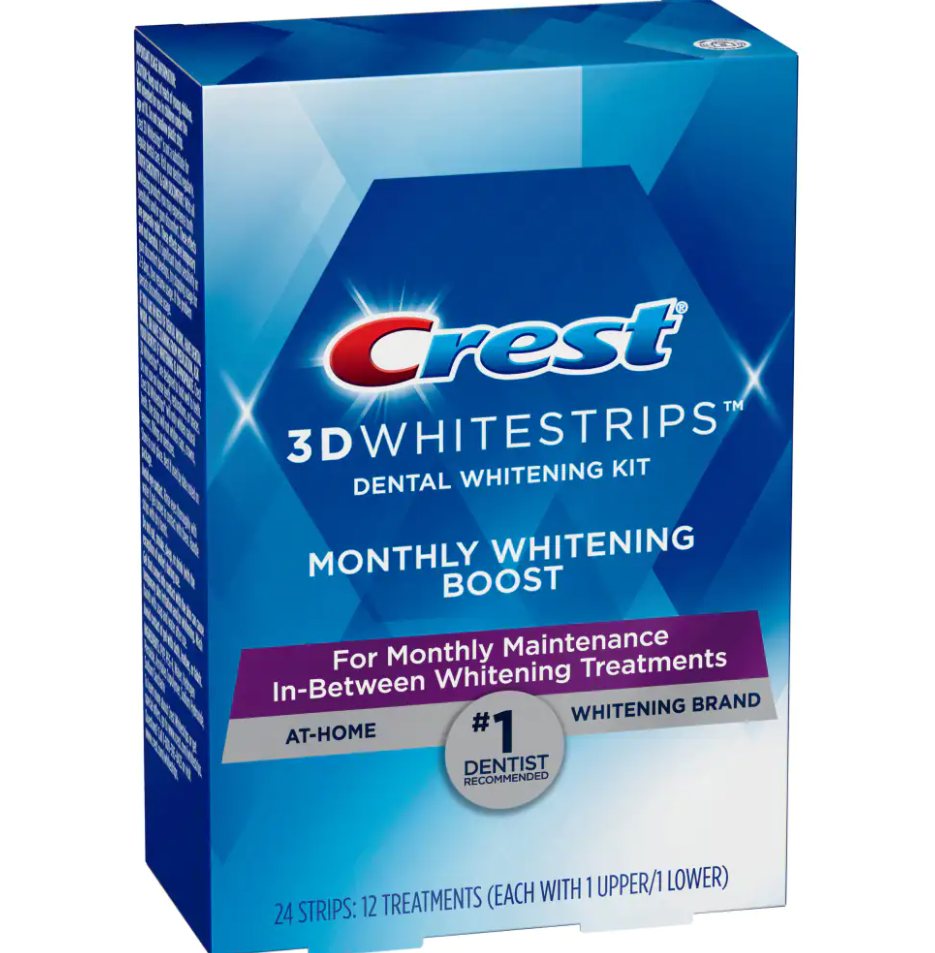 Crest 3D White Monthly Whitening Boost No Slip White Strips, 24 Strips
